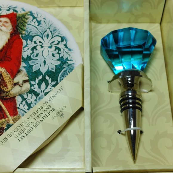 Cypress Home Boxed Set Christmas Wine Coaster Trivet & Blue Bottle Stopper - Picture 2 of 5